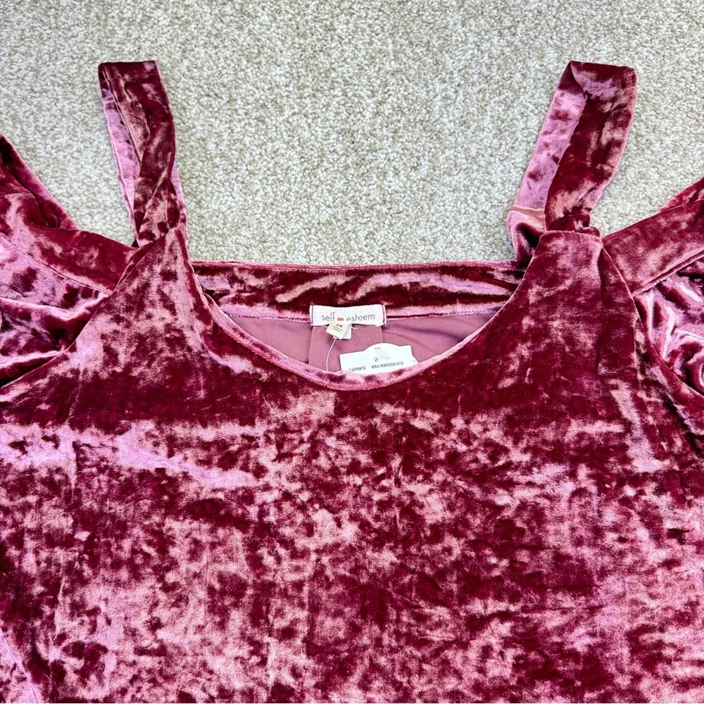 NEW Self Esteem Velvet Cold Shoulder Top Rose Gold Pink Womens size 3X - Picture 5 of 14